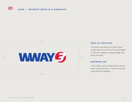 WWAY TV3 logo clearspace guidelines page