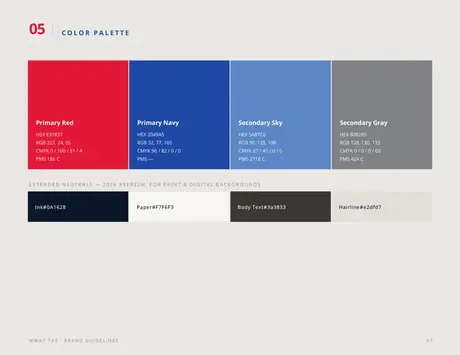 WWAY TV3 brand color palette page