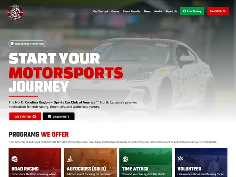 NCR SCCA motorsport club website homepage