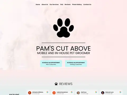 Pam's Cut Above small business website homepage